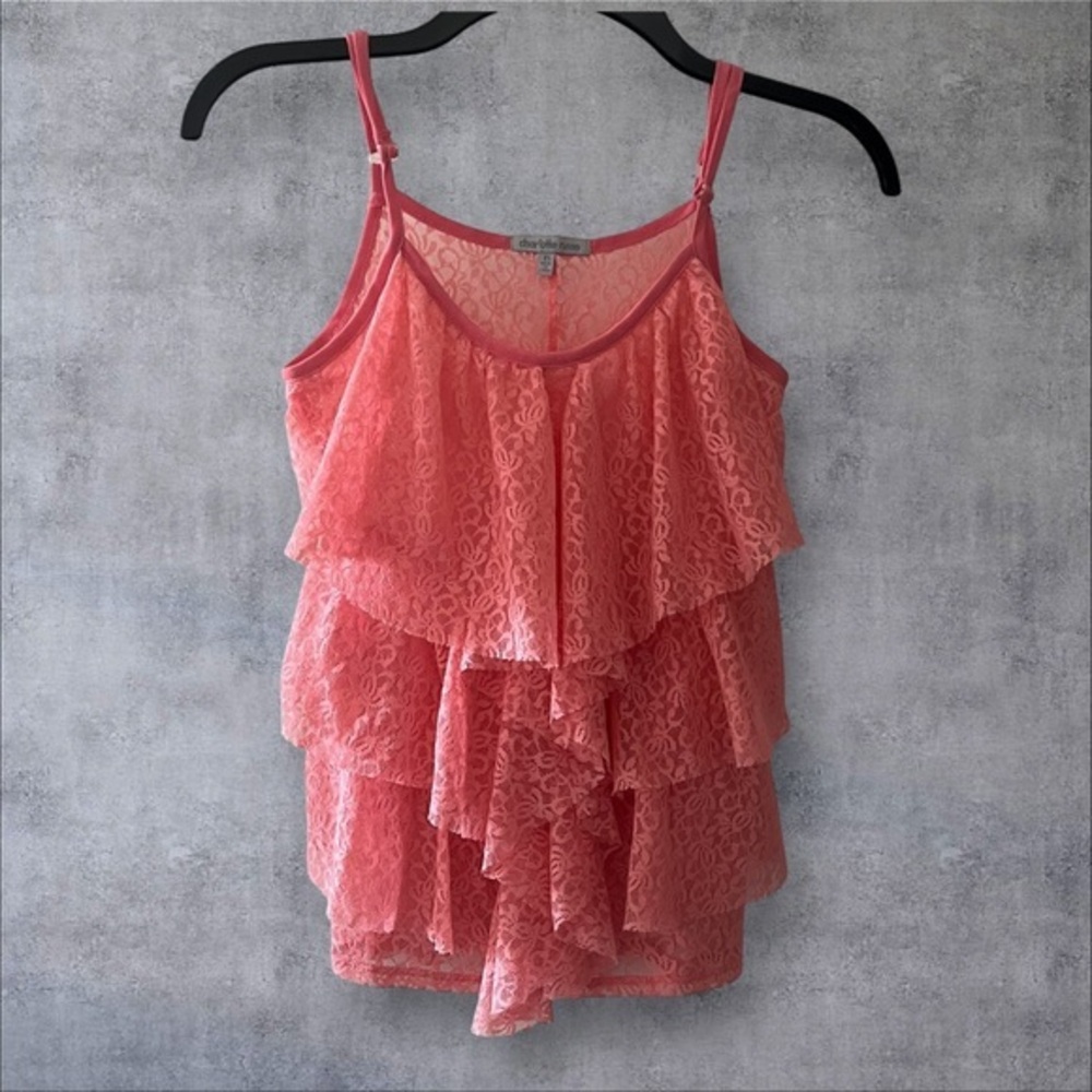 Flirty Tiered Lace Tank in Pink – Charlotte Russe XS